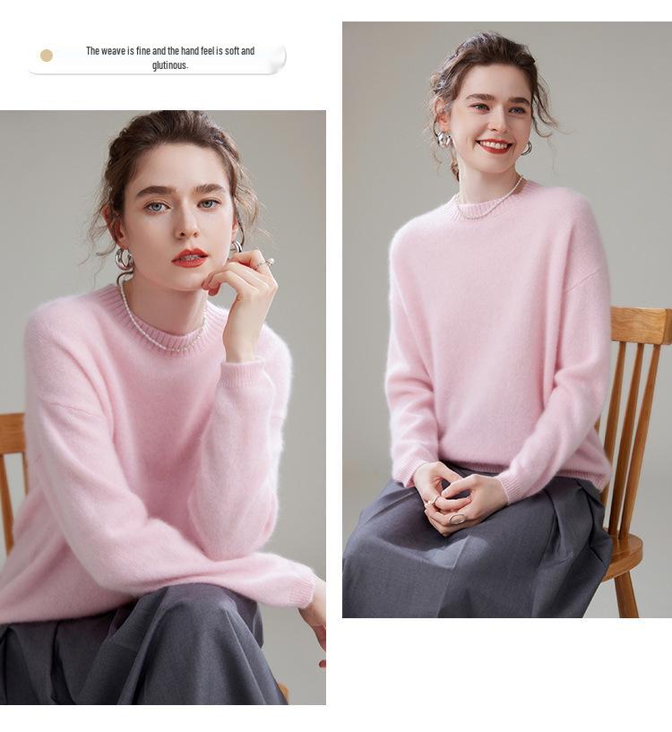 Women's 100% Cashmere Round Neck Loose Sweater for Autumn & Winter