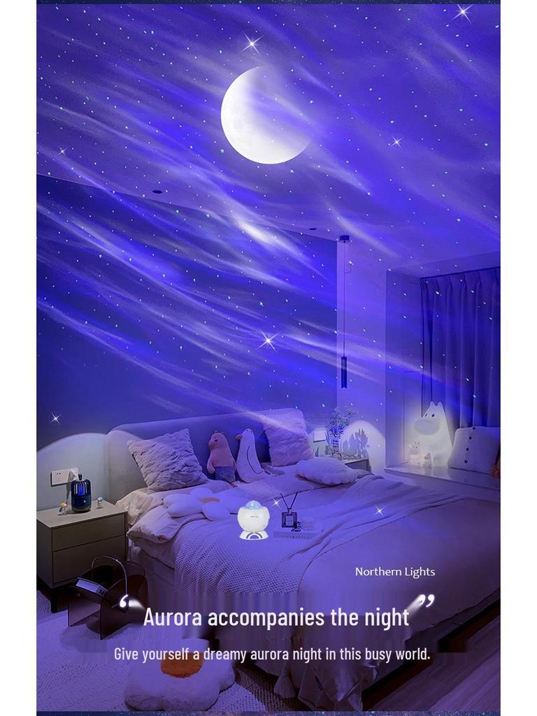 Aurora Starry Sky Projector Night Light with Bluetooth Charging - Romantic Bedside Atmosphere Lamp