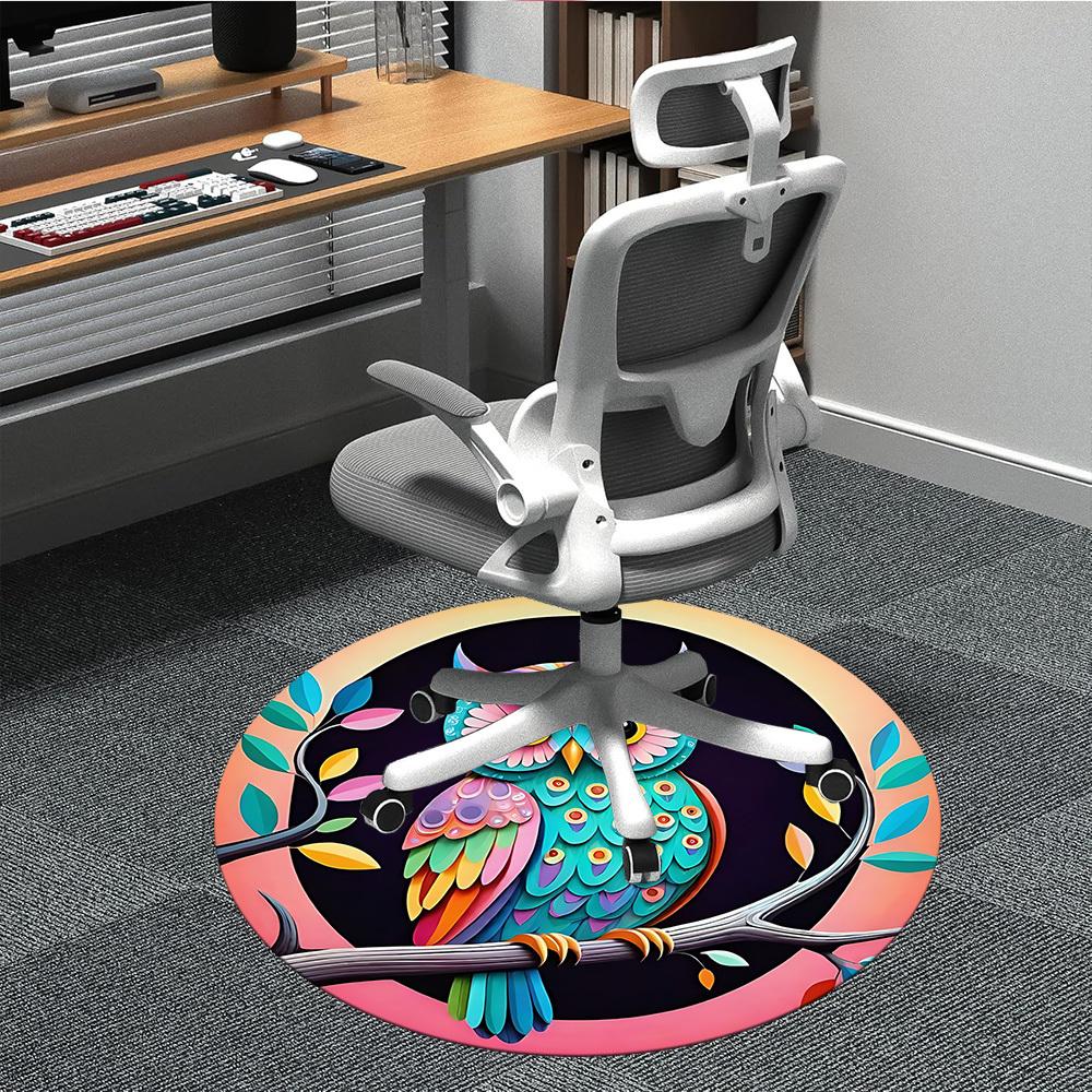

1pc Owl Artwork Office Round Rug, Non-slip, Soft and Durable Office Rug for Interior Decoration, Perfect for Office, Beautiful Decoration yy260323090 80cm by 80cm