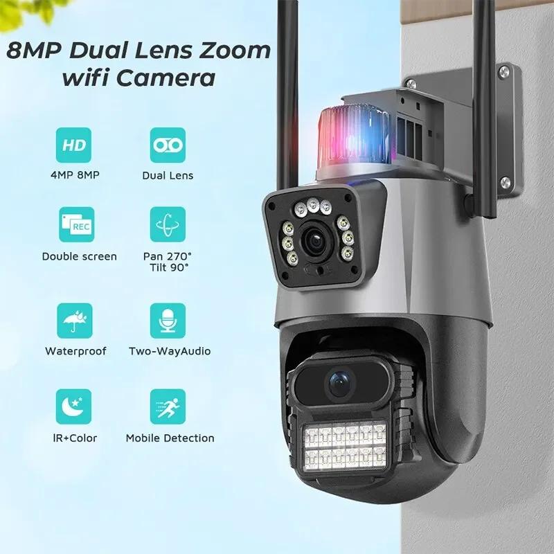 8Mp 4K Wifi Camera Dual Lens Security Protection Waterproof Cctv Video Surveillance Police Light Alarm Ip Camera