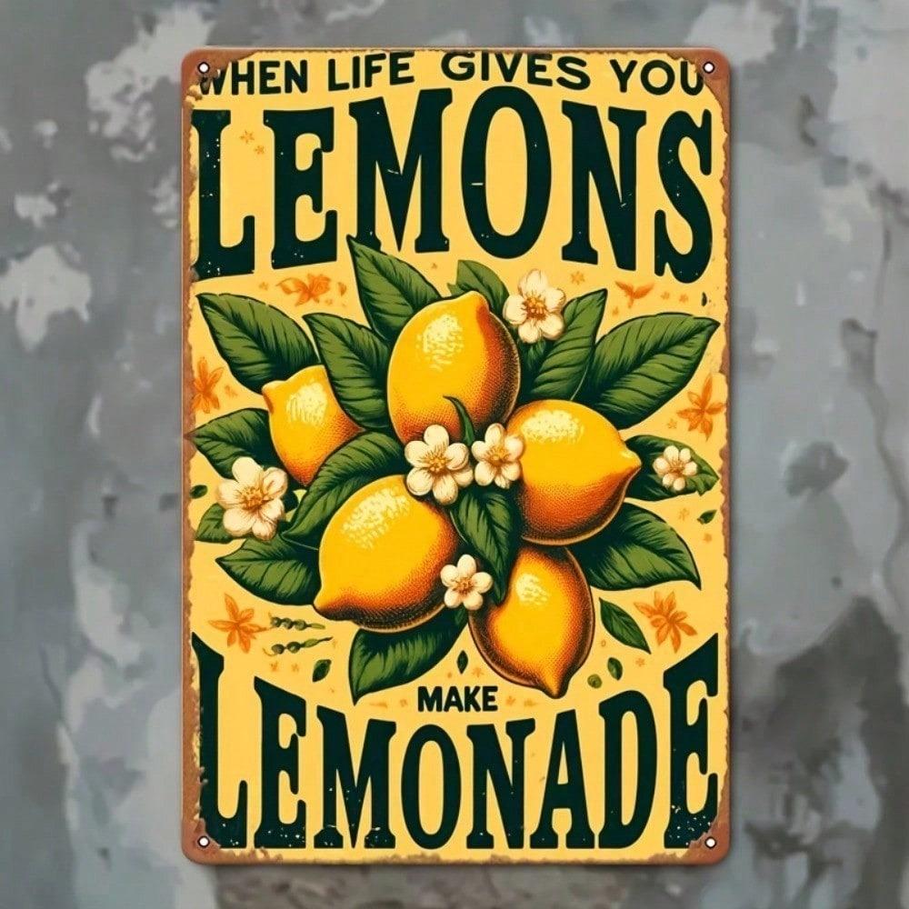 Vintage Metal Tin Sign Lemon Lemonade 8x12 Inch Rustic Iron Wall Art Floral