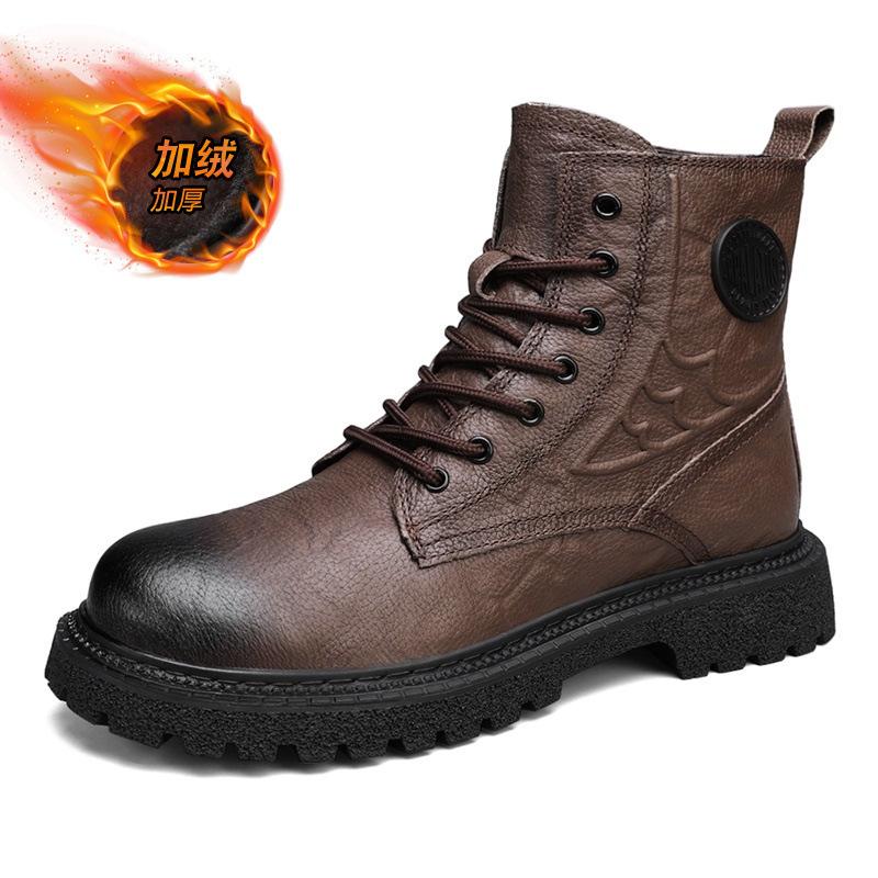 

Ботинки Martin мужские зимние 2024 года, новые бархатные теплые ботинки средней высоты, мужские кожаные ботинки с толстой подошвой, увеличивающие высоту, повседневные рабочие ботинки 38