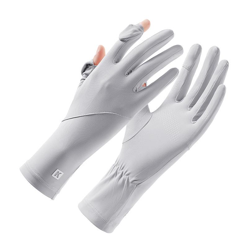 Extended Wrist Guard Can Leak Two Fingers and Touch Screen for Women's Outdoor Palm Wear Resistant Fashion Summer Ice Silk Gloves
