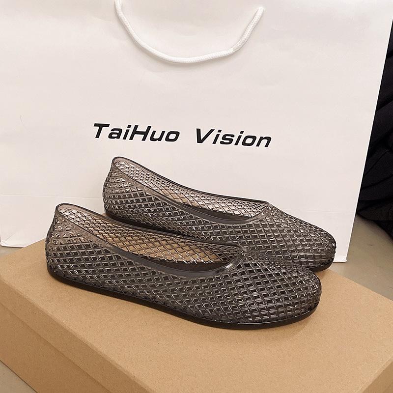 Korean Low-Cut Mesh Slip-On Transparent Women's Sandals