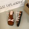 French Pink Wedge Heel Sandals Women's 2025 Summer New Retro Cross Thin Strap Thin Square Head Leaking Toe Women's Sandals