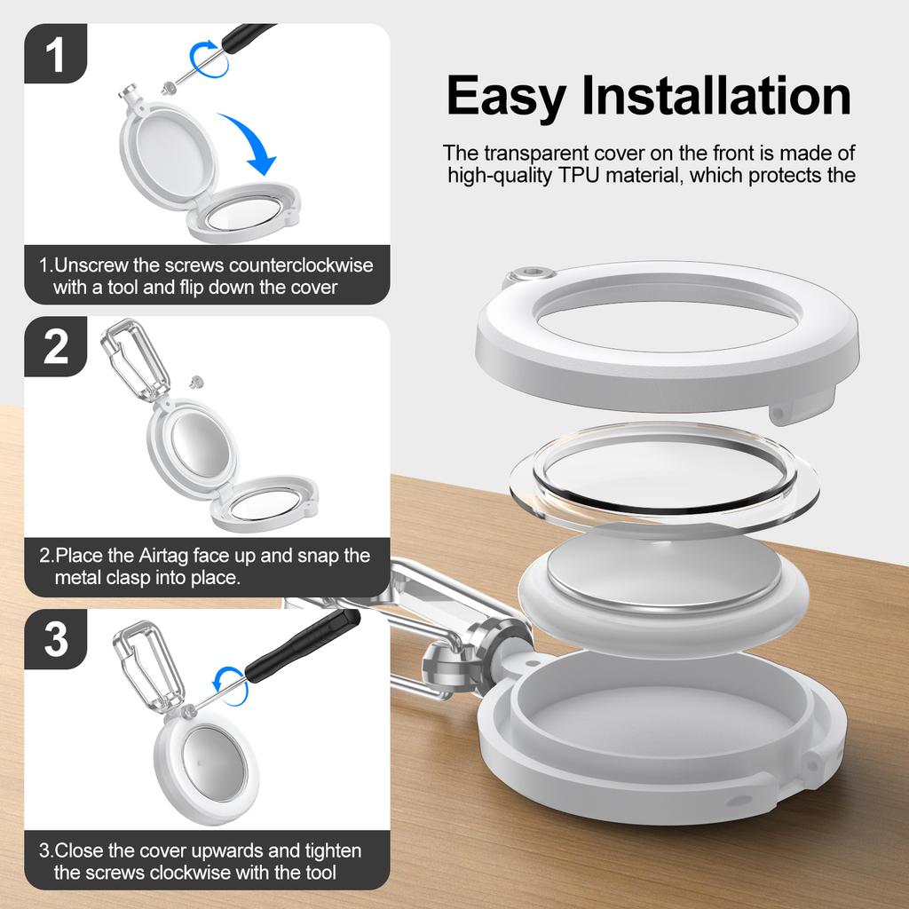 For AirTag Protective Case Full Enclosure Waterproof PC Cover with Hook