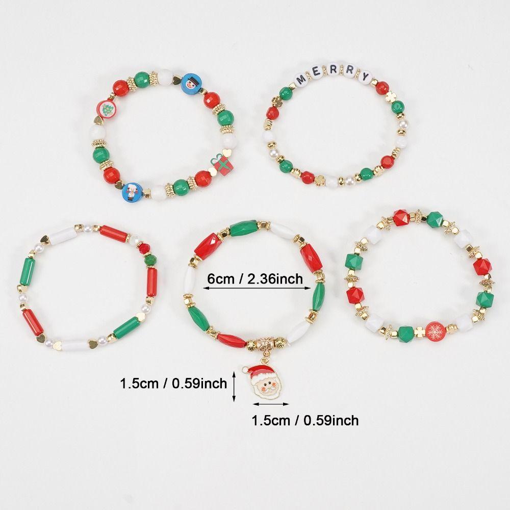 5Pcs Snowman Christmas Bracelet Multi-Layer Stacking Rope Chain Bangle Beaded Bracelet  Gifts