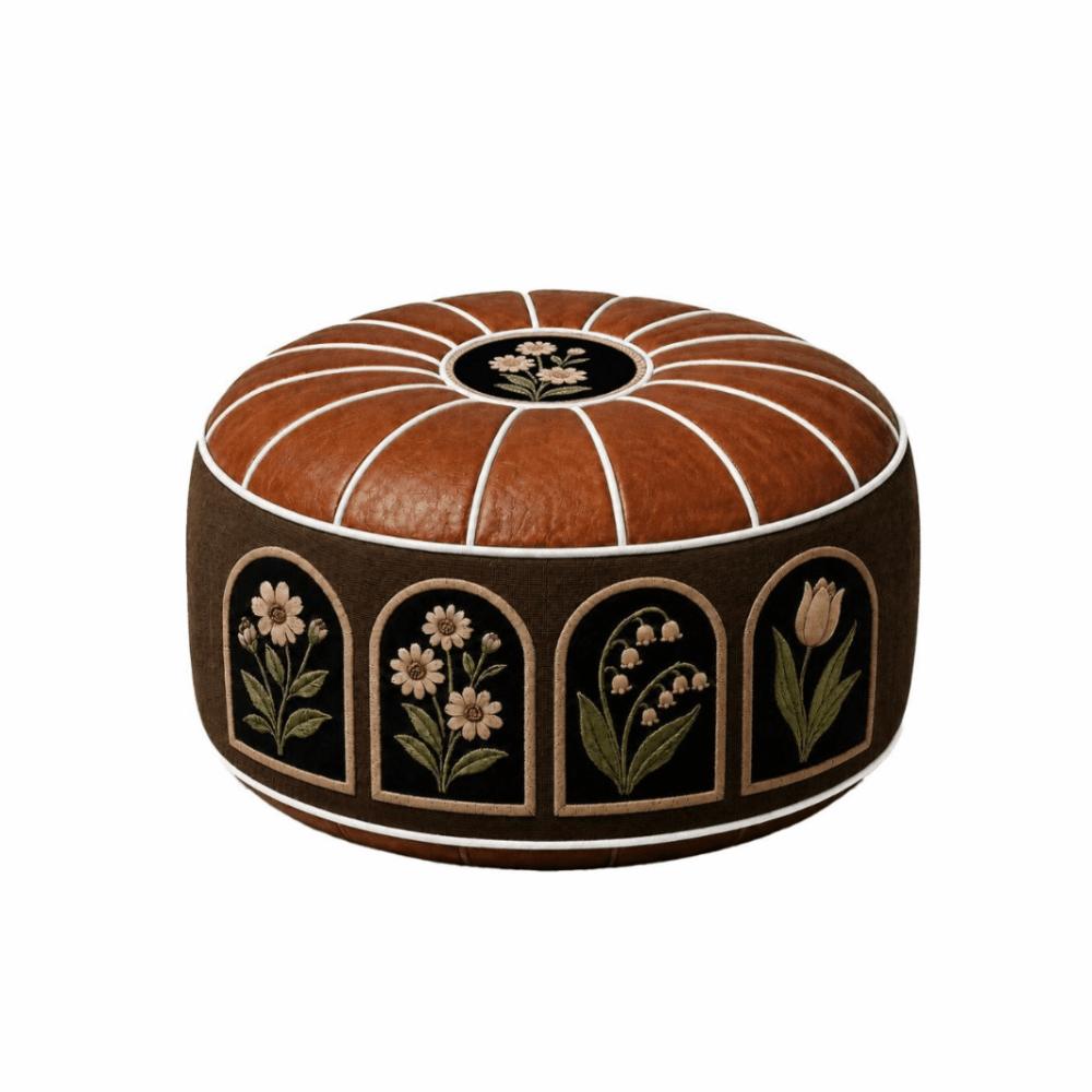 Unfilled Oil Painting Pattern Stool Cover PU Leather Floor Seat Cushion Home Decor