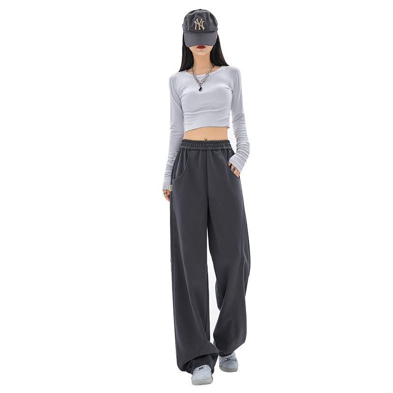 Gray Sweatpants Spring and Autumn Pants Women's Straight High-waisted Wide-leg Pants Drooping Casual Pants Narrow Version Chinese Cotton Banana Pants