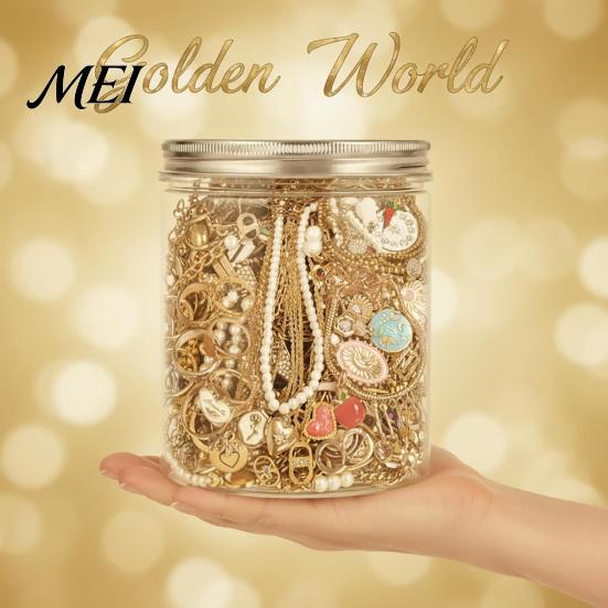 Metallic Jewelry Assortment Mystery Jar for Women, Vintage Surprise Set, Random Style Gift Mixed Box with Necklaces, Earrings, Rings, Bracelets,