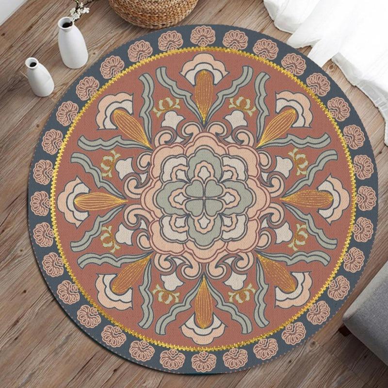 Round Area Rug Creative Mandala Geometric Floral Print Carpet Soft Non Slip Floor Mat For Living Room Bedroom Home Decor
