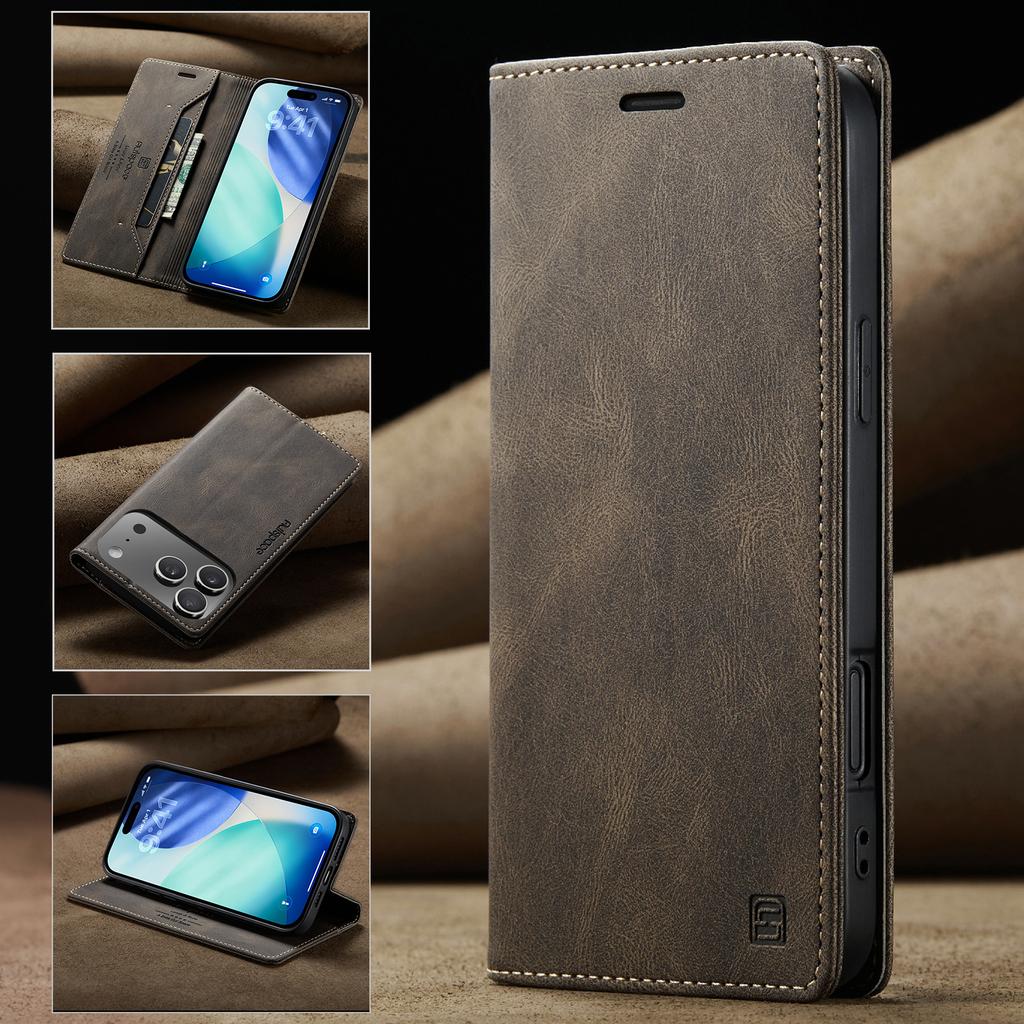 Retro Magnetic Card Solt Wallet Flip For iPhone 17 Pro Max 16 15 14 13 12 11 Plus 17air 16E Kickstand Slim Business Pocket Cover