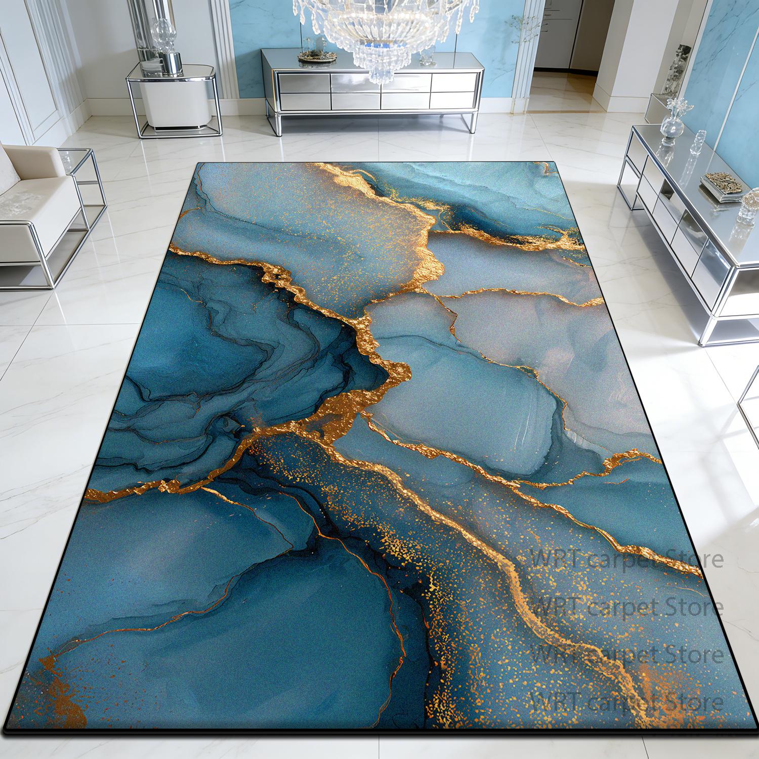 

Large Area Rugs for Living Room Marble Style Decoration Home Sofa Luxury Washable Rug Bedroom Cloakroom Golden Pattern Plush Mat 60x90cm