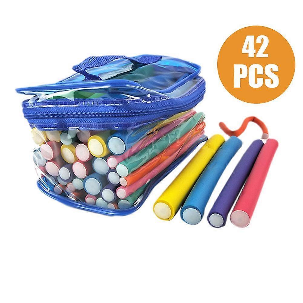 42PCS Salon Heatless Flexible Hair Rollers Curlers 7" Soft Foam Curling Rods