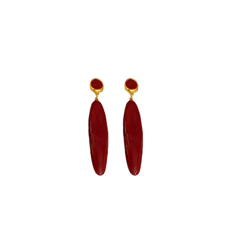 Silver needle enamel glaze wine red slender water drop earrings autumn and winter new high-end earrings temperament earrings women