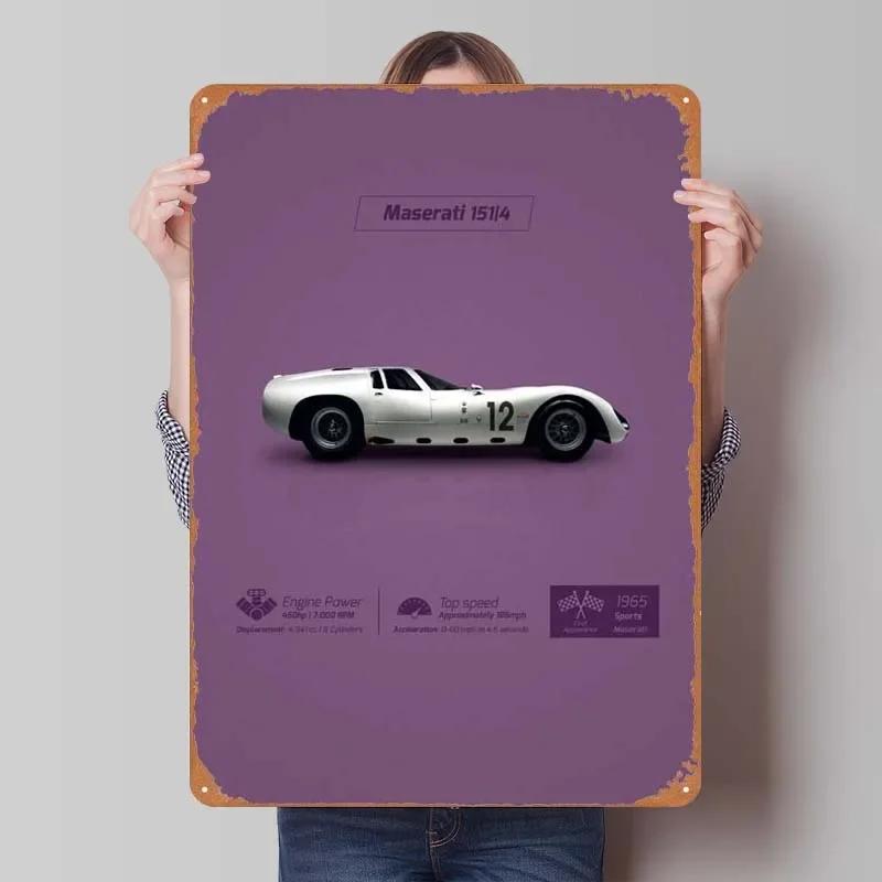 Maserati Plåtskylt Bilar Poster Dekoration för Hemdekorationer Retro Metallskylt Plakett för Garagsväggkonstdekoration Rum