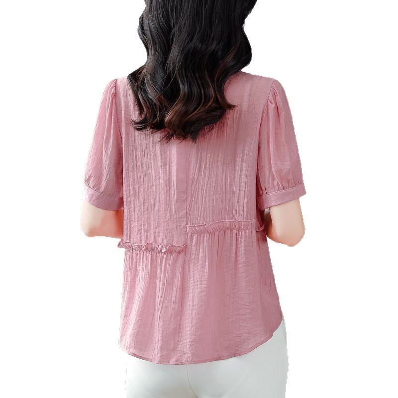 Short-sleeved Top for Women's In Summer New Round Neck Relaxed Fit Belly Covering Mother's Clothes Versatile Shirt