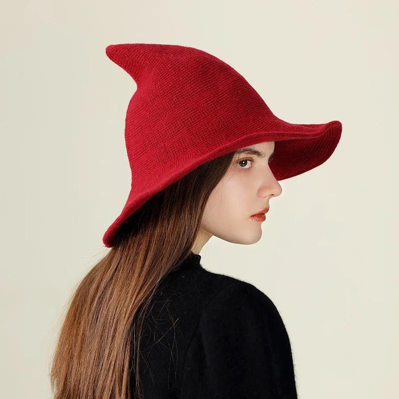 Halloween Vintage Wool Knit Hat Women's Witch Hat Dress Up Party Masquerade Hat Holiday Decoration Accessories