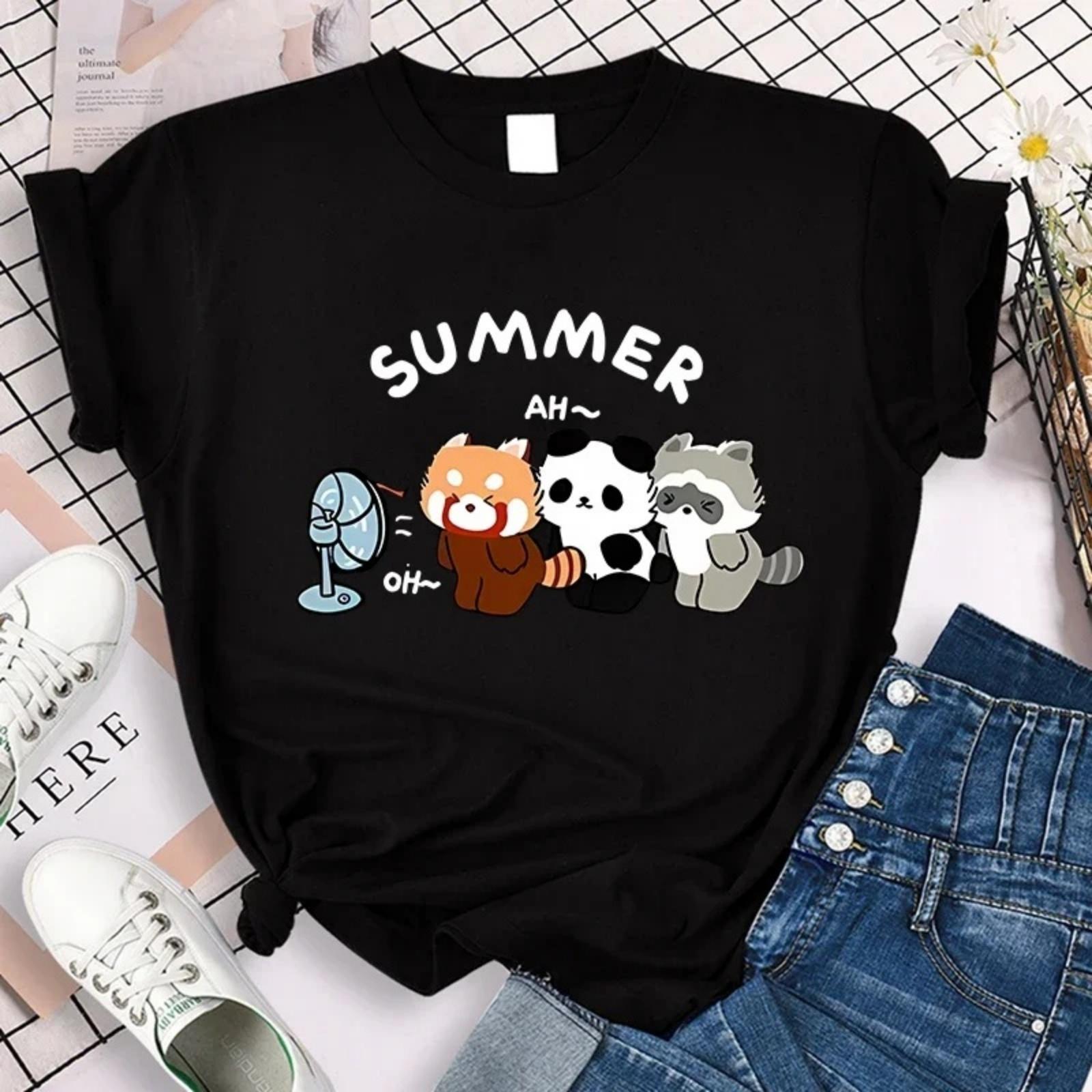

2000s Funny Panda Printed T Shirt for Women Summer Short Sleeve Tshirt Cartoon Casual T-shirt Vintage Gothic Tees Tops Clothes XXXXXL різнокольоровий