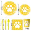 Cute Dog Paw Birthday Party Tableware Set: Cups, Napkins, Tablecloth, and Flags.