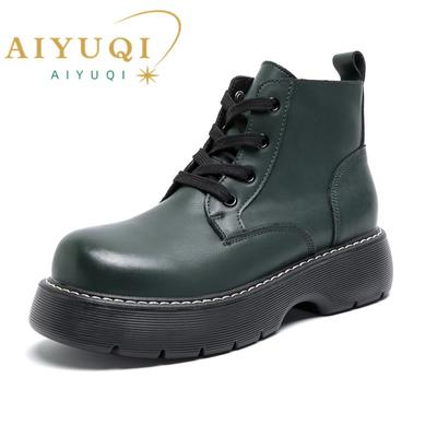 Fashion AIYUQI Women Ankle Boots 2024 Winter Latest British Style Big Drape Women Short Boots Fashion Lace-Up Women Ankle Boots