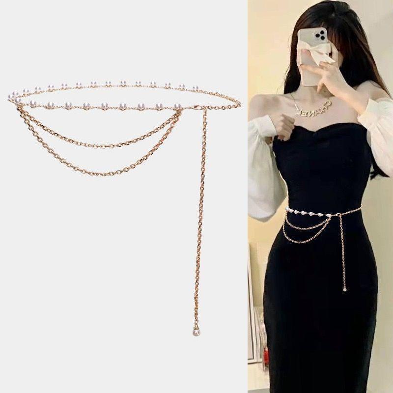 Elegant Double Layer Waist Chain For Women With Pearl Accents For Skirts And Dresses