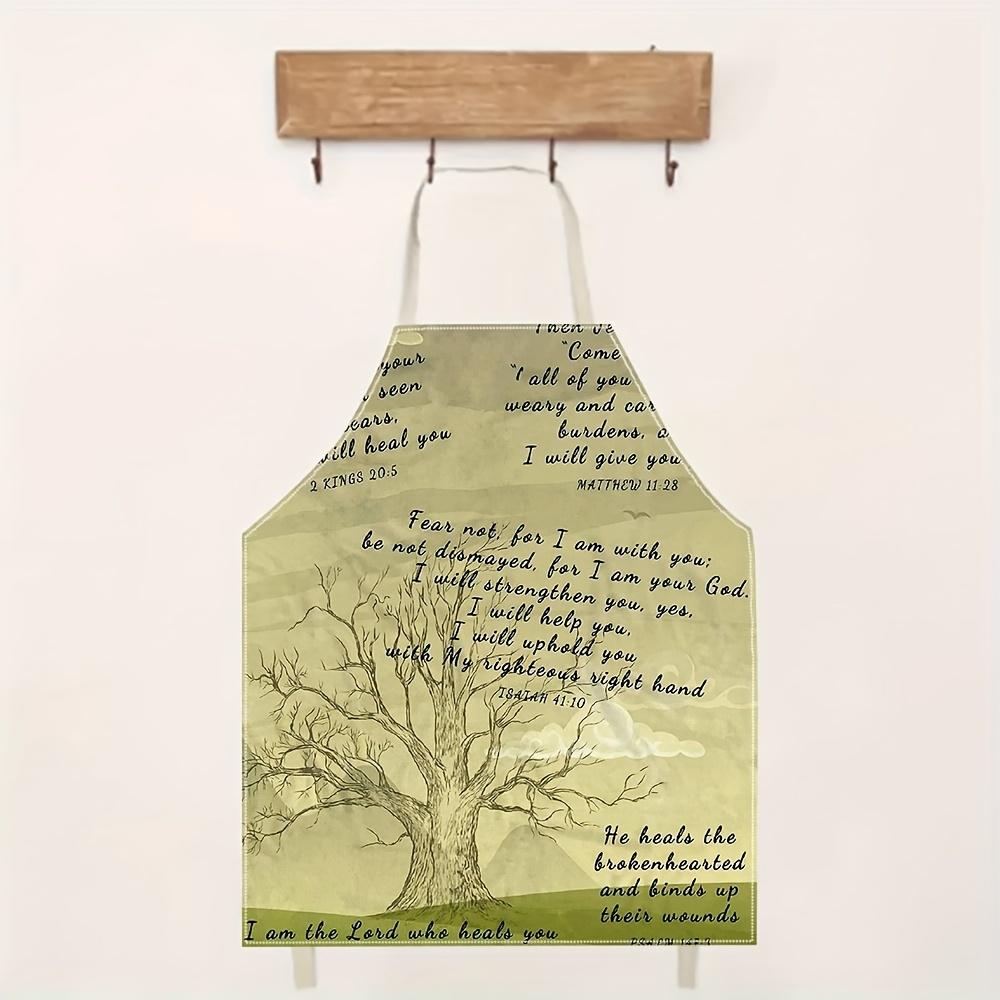 1pc Inspirational Bible Verse Tree Apron Religious Faith Scripture Isaiah 41:10 Linen Kitchen Cooking Gift