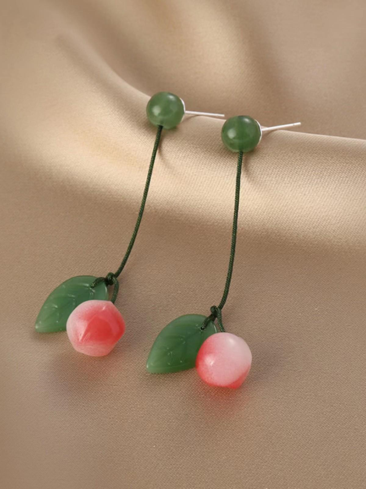 

Pink Peach Fringed Earrings, Fresh Pastoral Design Earrings, Niche Trend Long Earrings 925 Silver Needles