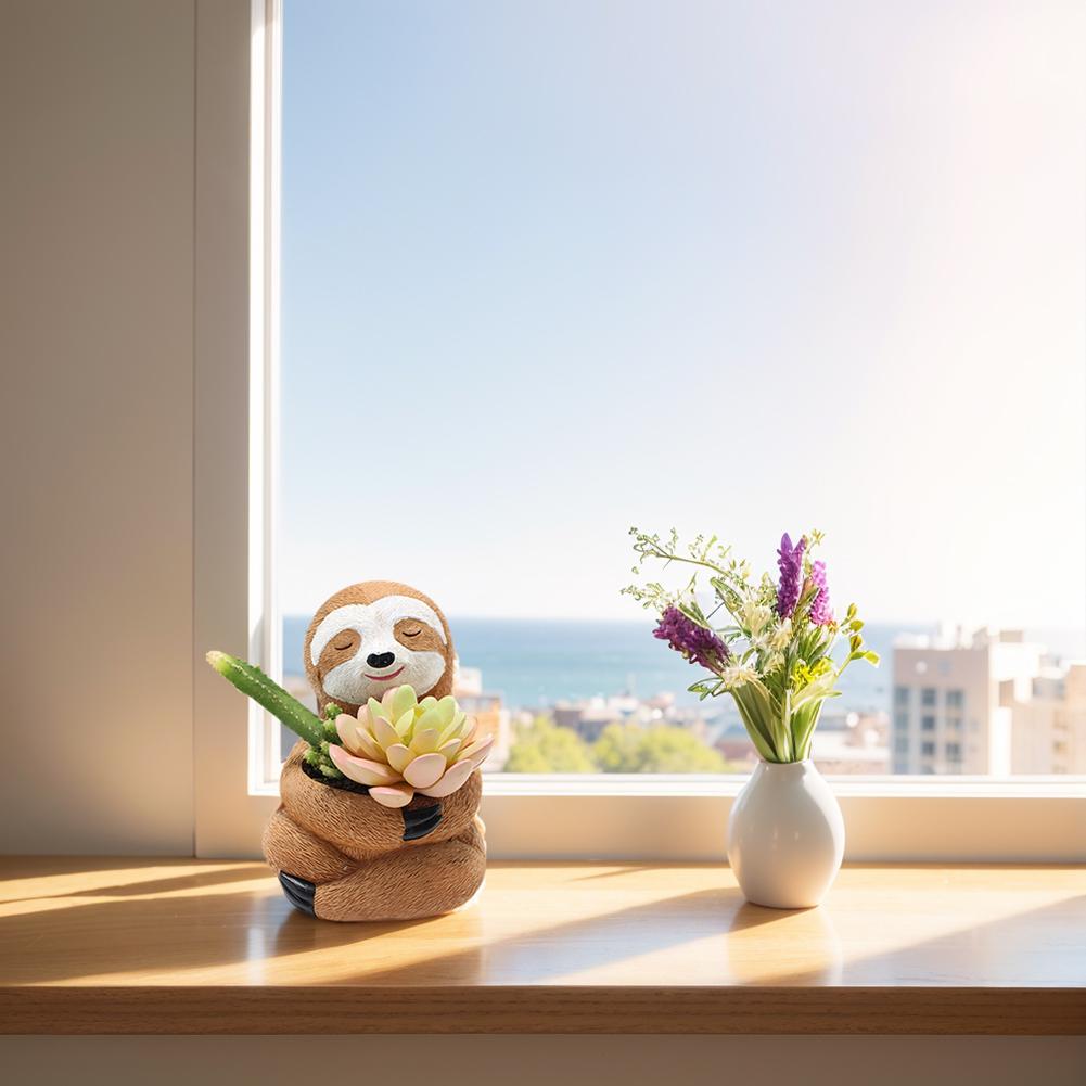 Succulent Planter Black Cat Plant Pot Best Gifts for Family Friends Cute Resin Planter Xmas Gift Sloth Plant Holder