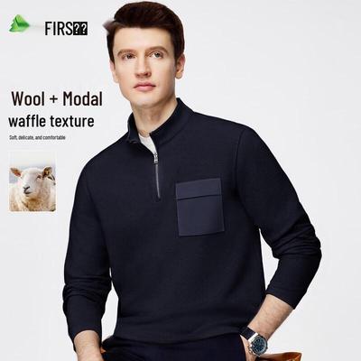 FIRS Herren Herbst Wollmischung Waffelstrick Pullover Sweatshirt