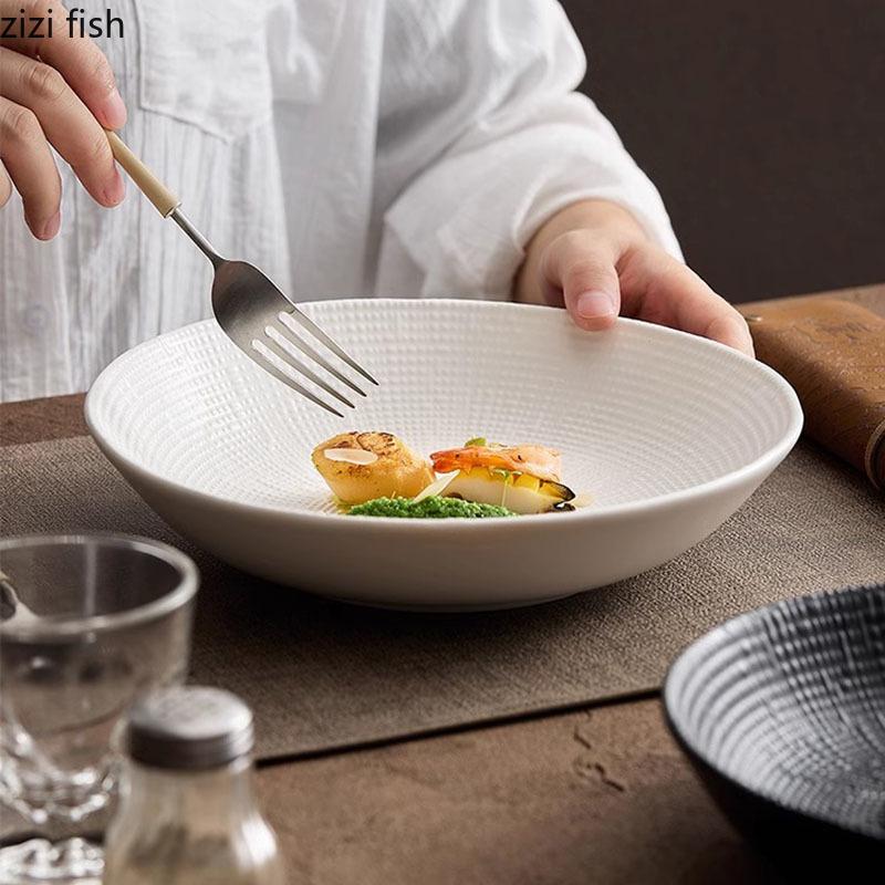 Einfarbiger tiefer Keramikteller mit Sternstromstruktur, Restaurant-Salatteller, dicker Suppenteller, Molekularküche, kreatives Geschirr