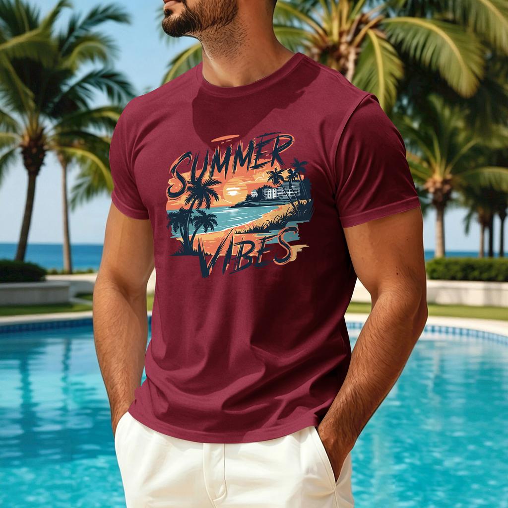 Men’s Summer Short Sleeve Crew Neck Ice Silk T Shirt with Hawaiian Print Casual Sun Protection Quick Dry Top