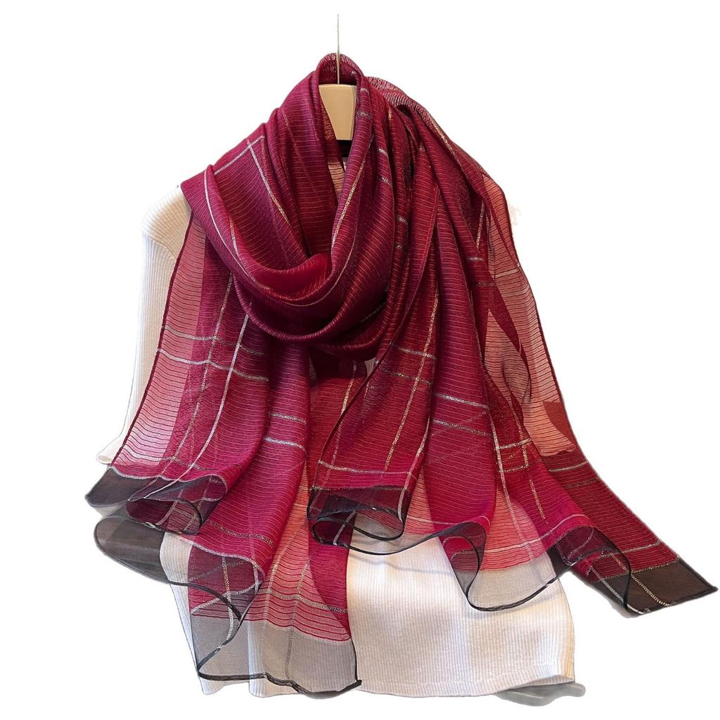 New Spring and Summer Fashion Style Gold and Silver Silk Long Shawl Dual-purpose Silk Scarf Warm Korean Silk Blended Scarf for Women