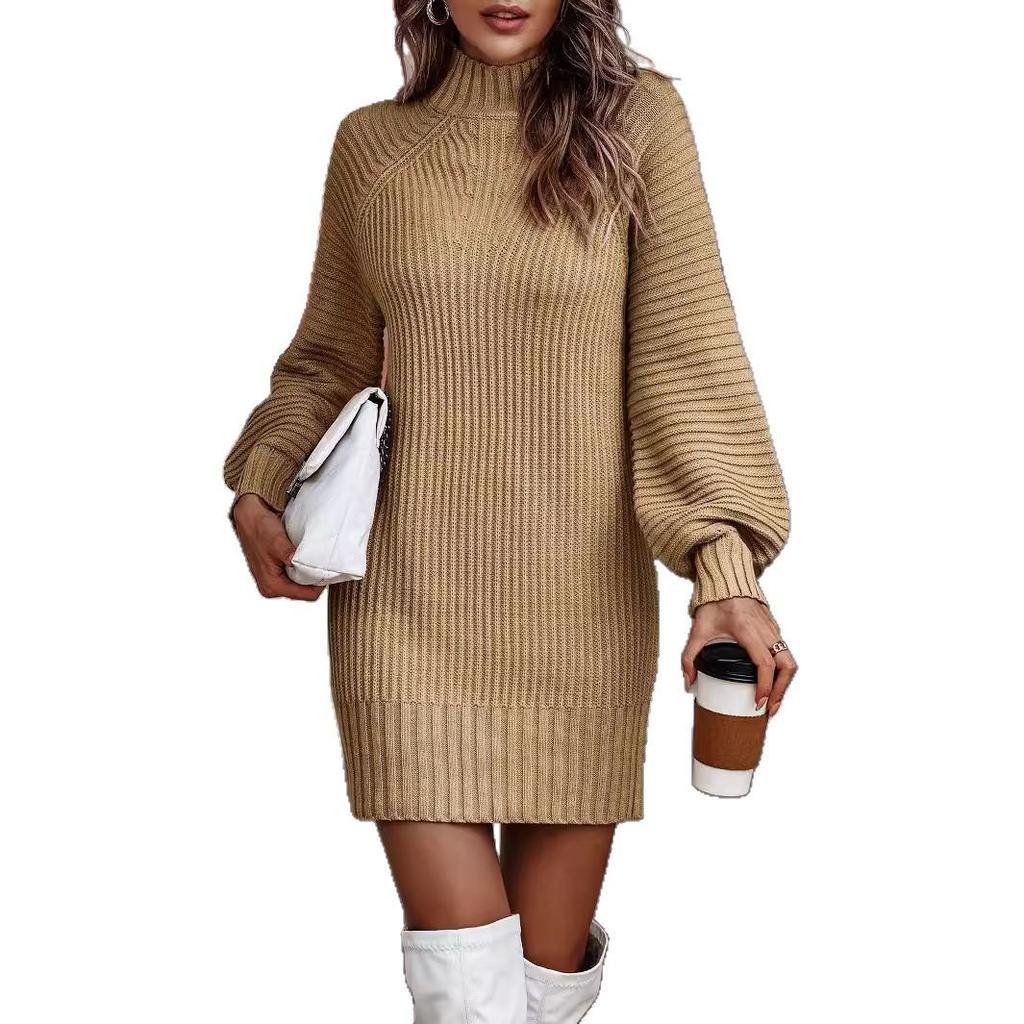Autumn and winter new European and American turtleneck sweater women's long-sleeved knitted sweater dress women's clothing
