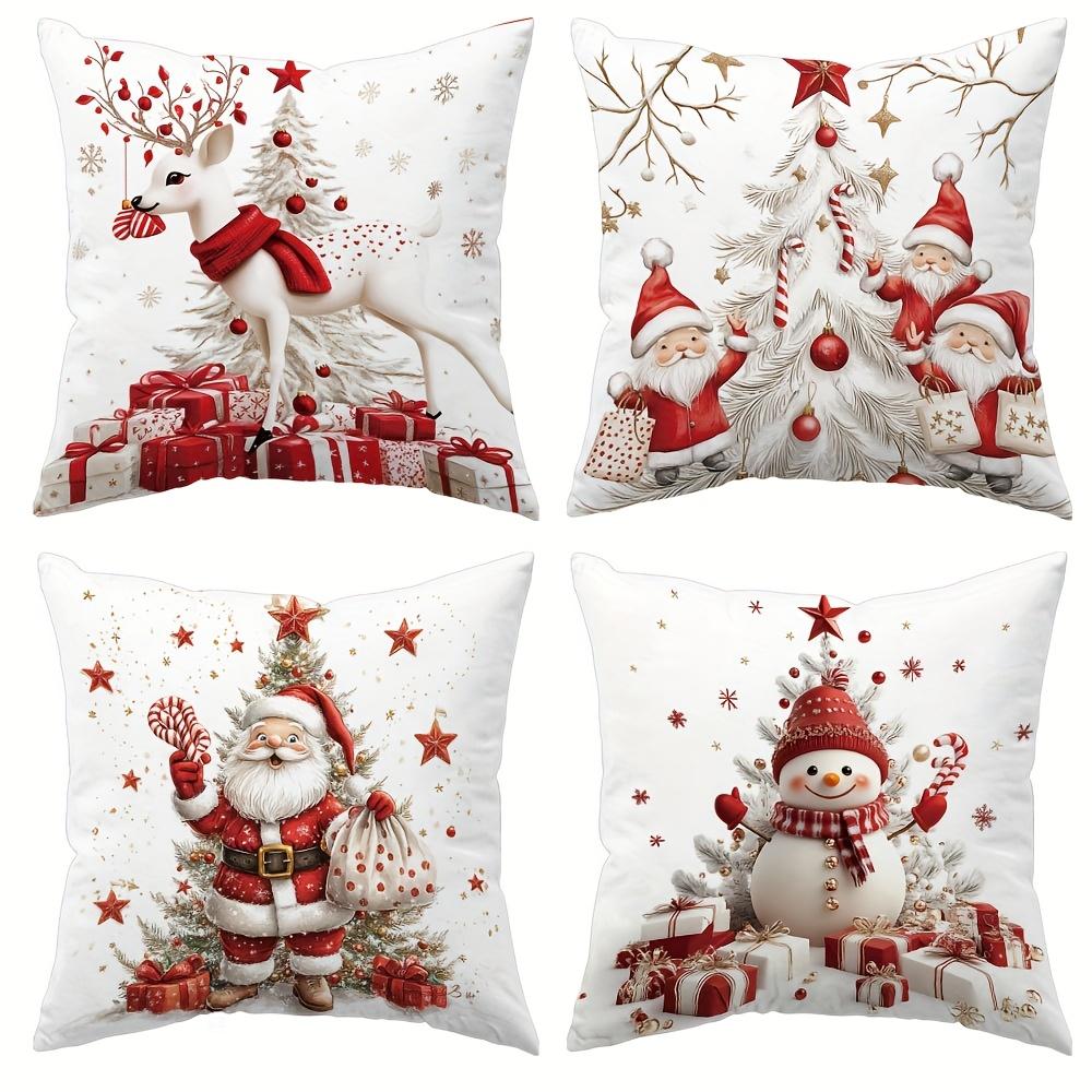 

4pcs Festive Christmas Throw Pillow Covers, Featuring Santa, Snowman, Gnome Design for Home Sofa & Bedroom Decor (Covers Only)