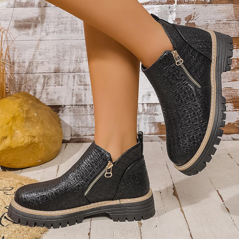 Pu Leather Ankle Boots for Women Double Zipper Up Fashion Boots Woman 2025 Spring Autumn Non Slip Platform Booties Female
