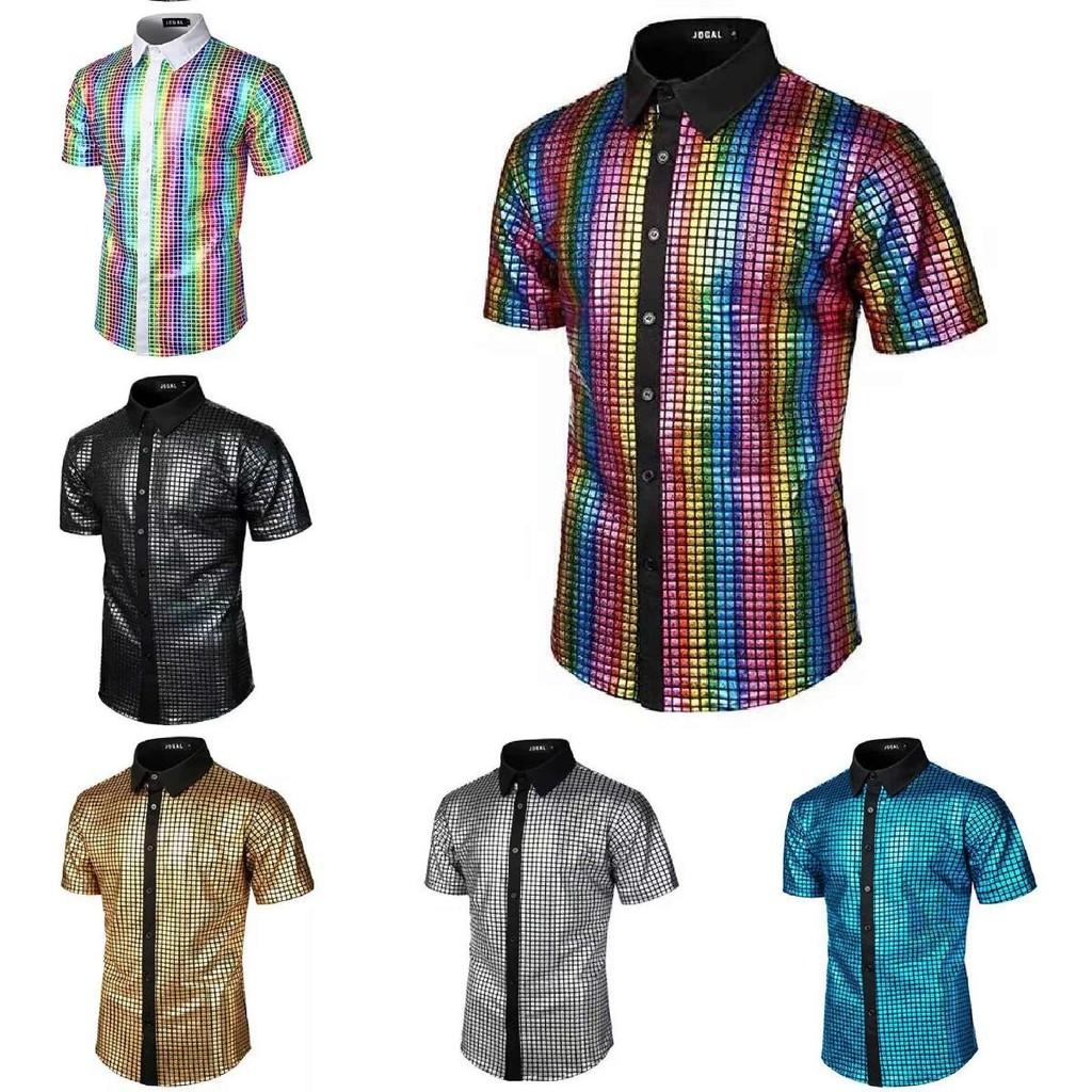 Camisa de Vestir Retro Disco de los 70 para Hombre con Tejido de Poliéster para Cosplay y Ropa de Fiesta