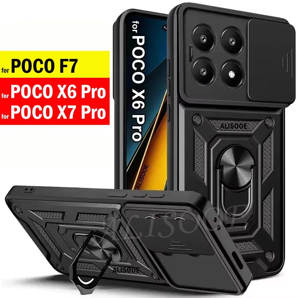 Hülle für POCO F7 / X7 Pro X6 Pro 5G Hülle Armor Schiebe-Kameraobjektivschutzhülle für Xiaomi POCO X6 Pro 5G Ringständer Funda