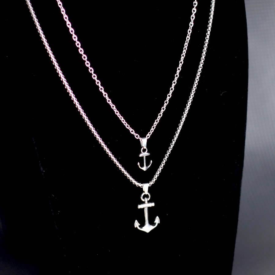 

2Pcs/Set Men Necklace Stainless Steel Anchor Pendant Collar Hiphop Rock Cool Riding Neck Accessories Hombre Motorcycle Jewelry