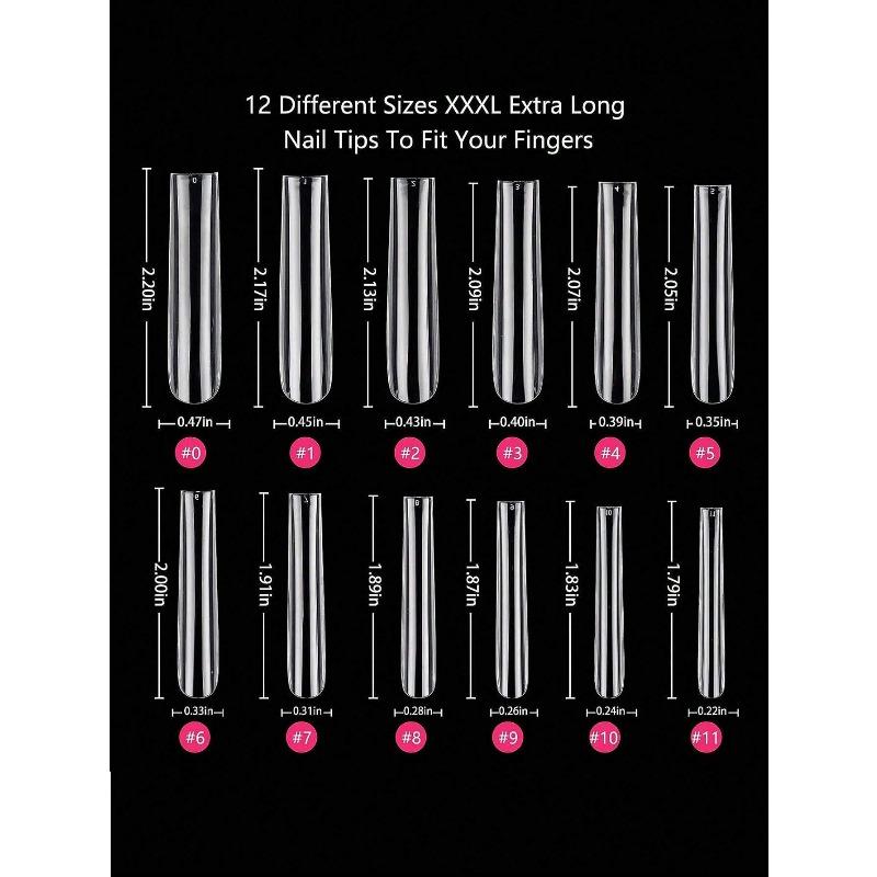 240pcs Transparent Acrylic False Nail Tips Set, 12 Sizes French Manicure Artificial Nails, For DIY Home Nail Salon Press-On Nails, Nail Art Supplies