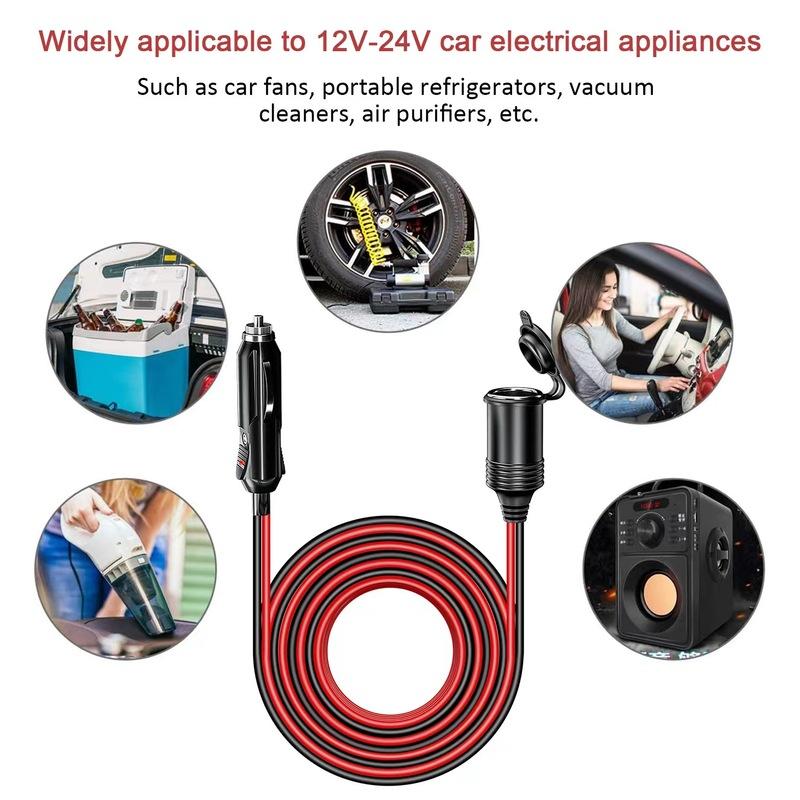 12V 24V Car Cigarette Lighter Extension Cable 1.5/4/8M Socket Plug 15A/20A Car Shunt Charger Power Extension Cable