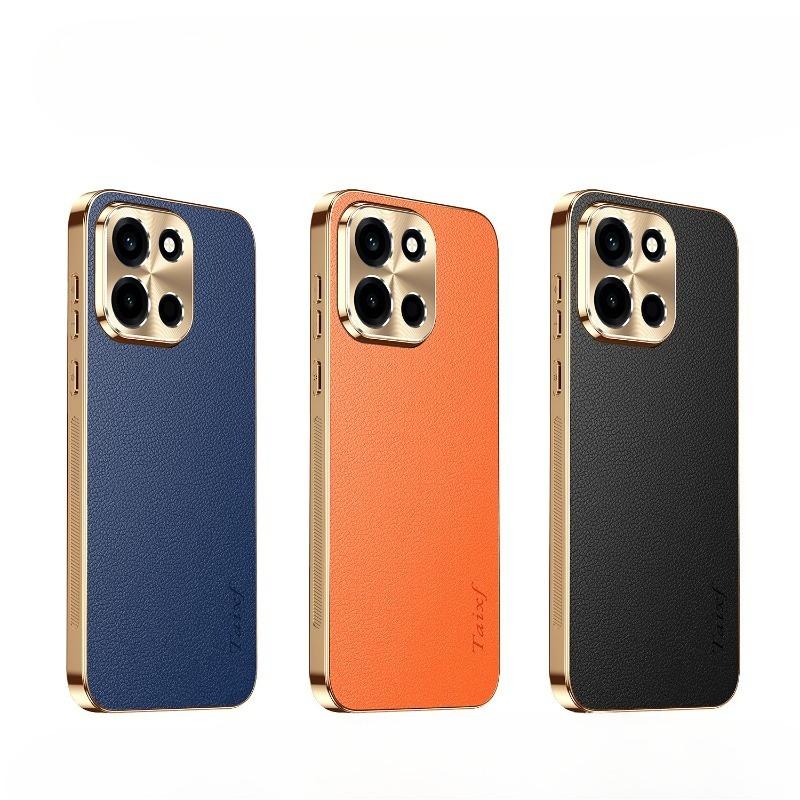 PU Leather Plating Shockproof Cover For OnePlus Turbo 6 6V Alloy Lens Protection Lichee Pattern TPU Frame Case For 1+ Turbo 6 V