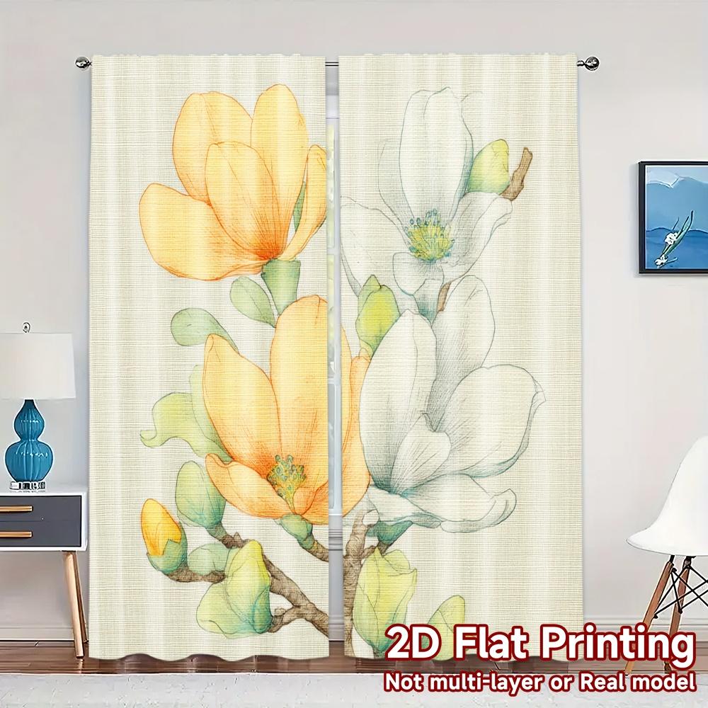 

2D FLAT PRINTING 2pcs Curtains (Without Rod) Floral Pattern with Orange Blooms Saint Patrick is Day Festival Creative Curtains 100*130 HOOK 1pcs