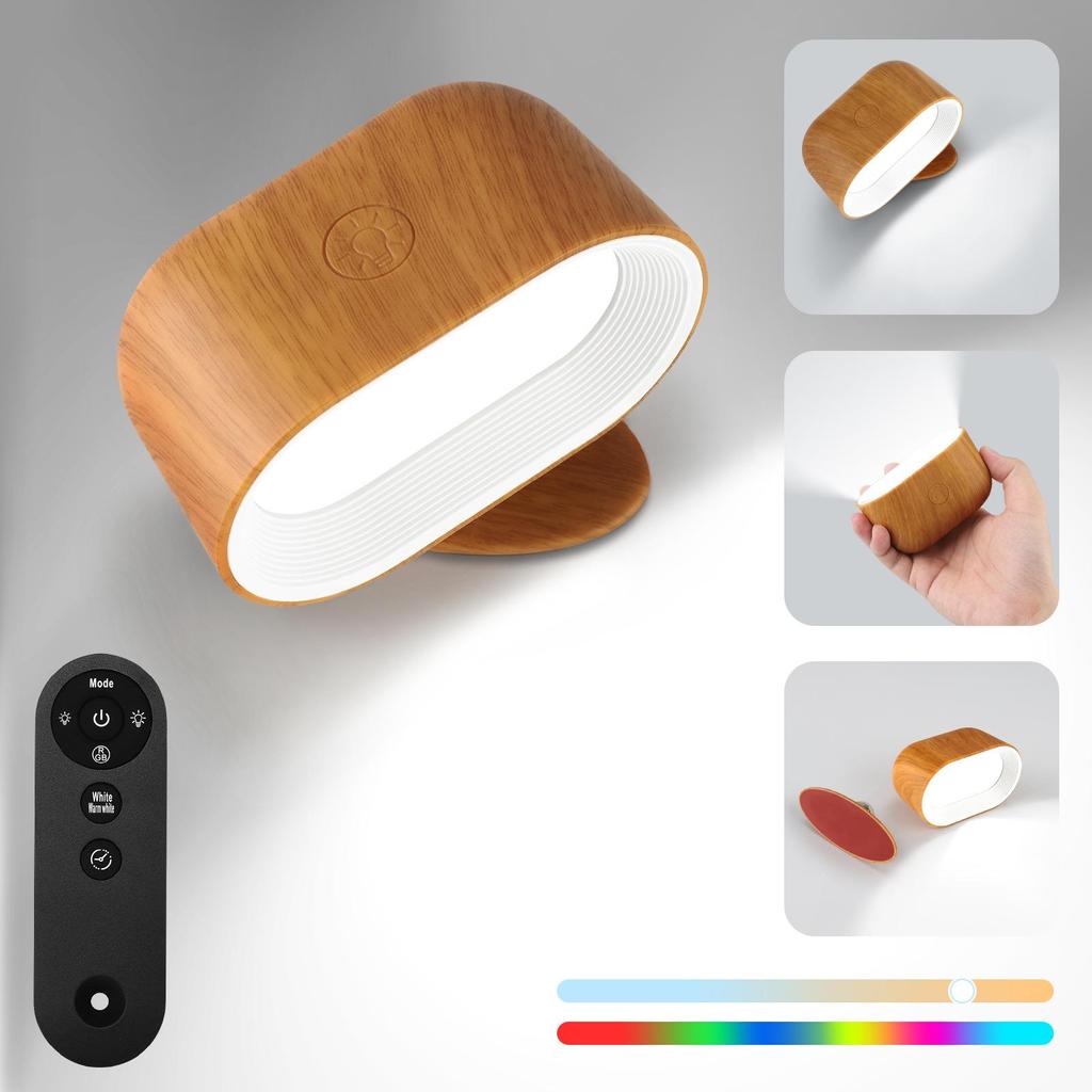 USB Rechargeable 360° Rotating Touch Wall Lamp with Remote & Color Changing for Bedroom