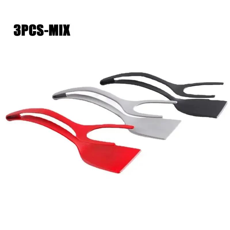 2 in 1 Nylon Grip Flip Tongs Egg Spatula Tongs Steak Spatula Tongs Clamp Pancake Fried Turners Kitchen Accessories