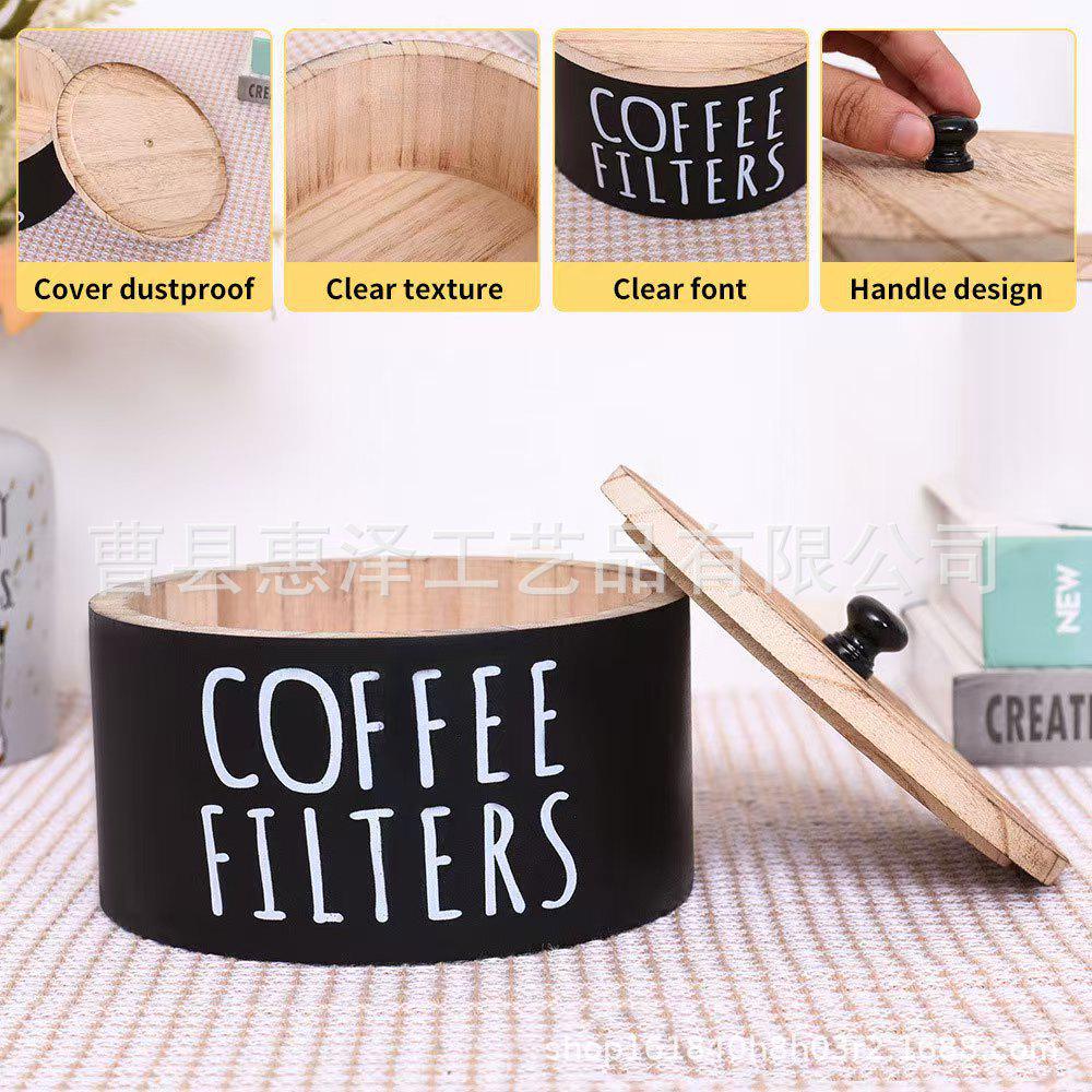 Rustic Wooden Coffee Filter Storage Box