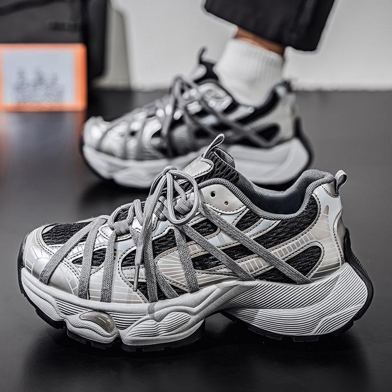 European Station Men's Shoes Live Broadcast Summer Mesh Breathable Casual Sports Shoes Students Versatile Thick Soles Heightening Dad Shoes