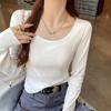 White knitted bottoming shirt women's new autumn and winter round neck inner long-sleeved slim-fitting low-necked Spice Girl top