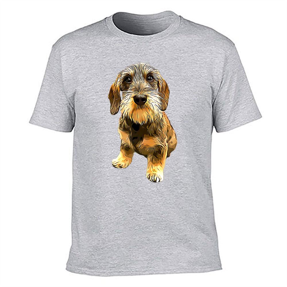 Unisexs Cotton Tshirt Cute Wirehaired Dachshund Print Casual Crew Neck Short Sleeve Tee For Dog Lovers
