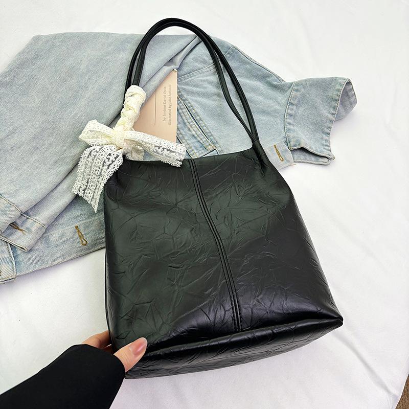 Large capacity lace bow new texture simple casual commuting underarm portable shoulder bag tote bag